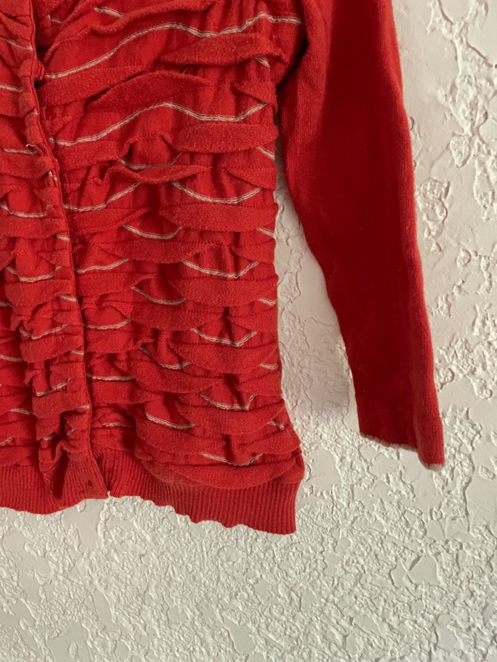Anthropologie RARE Vintage Y2K Red Scalloped Cardigan Sweater - Picture 3 of 6